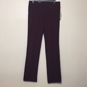 Straight leg ponte knit pants in burgundy
